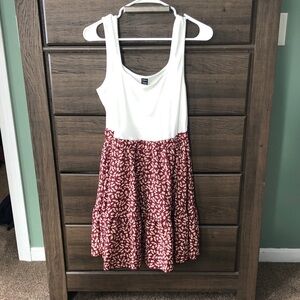 SHEIN Red and White Floral Midi Dress